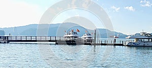 Scenery of the Sun Moon Lake , bridge to pavilion at Ita Thao Pier,Yuchi Township, Nantou County, Taiwan.