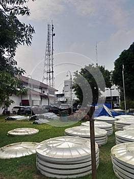 Scenery of telecommunications office with antena VSAT parts