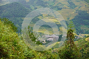 The scenery of terraced fields in Mu Cang Chai in the ripe rice season