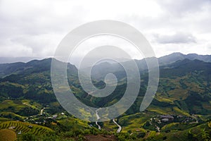 The scenery of terraced fields in Mu Cang Chai in the ripe rice season