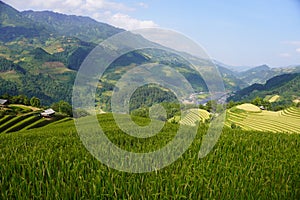 The scenery of terraced fields in Mu Cang Chai in the ripe rice season