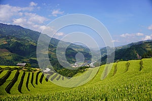 The scenery of terraced fields in Mu Cang Chai in the ripe rice season