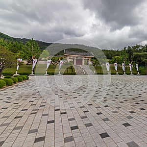 Scenery of Tongiljeon Complex, entrance square inside beautiful nature. Heritage of former Capital Gyeongju, South Korea. Asia