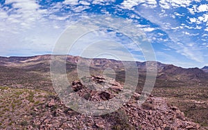 Scenery of the Tonto National Forest with Hohokam ruins, hillfort, petroglyphs in Arizona, the US