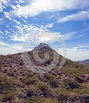 Scenery of the Tonto National Forest with Hohokam ruins, hillfort, petroglyphs in Arizona, the US