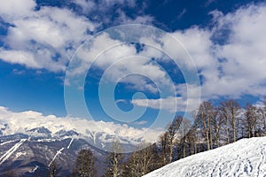 Scenery top view on winter mountains