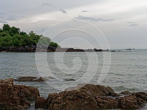 Scenery view in Ban Krut, Prachuap Khiri Khan with beach, sea, mountain, sky, and island