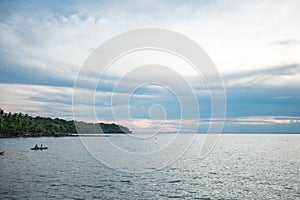 scenery view beautiful coastline with sea and blue sky background