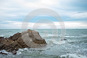 scenery view beautiful coastline with sea and blue sky background