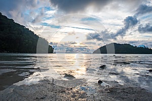 scenery view. beautiful sunset time at shallow sea have twin isl