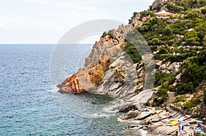 Scenery view Italian island Sardinia sea shore rock beach near Arbatax