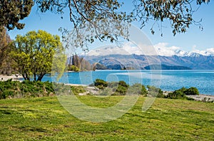 Scenery view of the lake Wanaka the fouth largest lake in New Zealand.