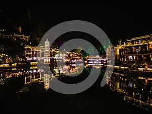 Scenery view in the night of fenghuang old town