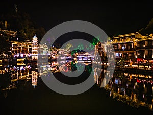 Scenery view in the night of fenghuang old town