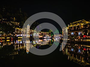 Scenery view in the night of fenghuang old town