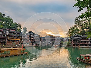 Scenery view with sunset sky of fenghuang old town