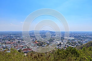 Scenery from Wat Khiriwong Temple on top of mountain near city center, Nakhon Sawan, Thailand