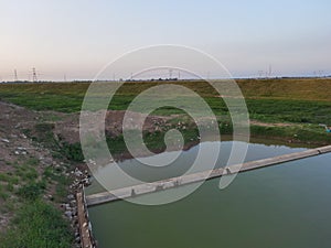 Scenery of Weihe River embankment and dam in rural rural areas of Shaanxi