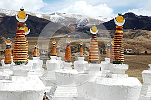 Scenery of white pagodas in a lamasery photo