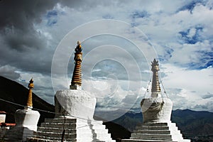 Scenery of white pagodas in a lamasery