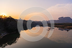 The scenery of Wuyishan landscape of Wuyi Mountains, peaks and the River