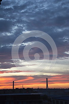 Scenes of burning clouds in the afterglow of sunset