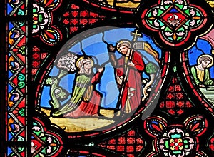 Scenes from the life of Jesus, stained glass window from Saint Germain l`Auxerrois church in Paris