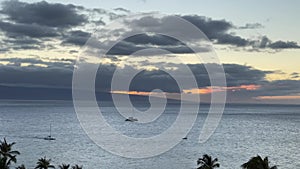 Scenic aerial panoramic Kaanapali Beach vista at sunset, Maui