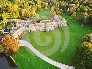 Scenic aerial view of Abbaye des Vaux-de-Cernay, France