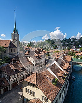 Scenic aerial view of Bern's old town seen from Rose Garden viewpoint, Switzerland.