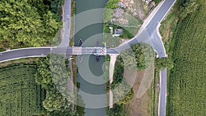 Scenic Aerial View of Canal Drawbridge Amidst Nature