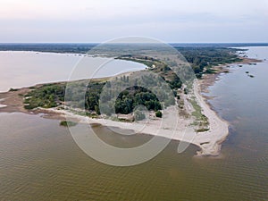 Scenic aerial view of the cape, sandbar or semi island