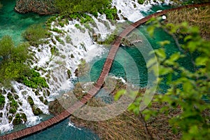 Scenic aerial view of cascades and pathway