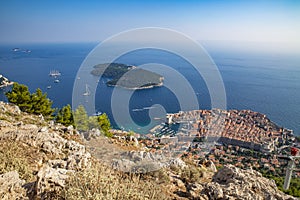 Scenic aerial view at famous Dubrovnik Riviera in Croatia, popular summer tourist destination and Game of Thrones scenery.