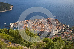 Scenic aerial view at famous Dubrovnik Riviera in Croatia, popular summer tourist destination and Game of Thrones scenery.