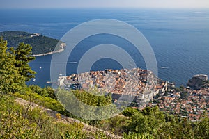 Scenic aerial view at famous Dubrovnik Riviera in Croatia, popular summer tourist destination and Game of Thrones scenery.