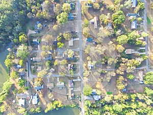 Scenic aerial view of green suburban area of Ozark, Arkansas, US