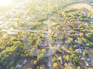 Scenic aerial view of green suburban area of Ozark, Arkansas, US