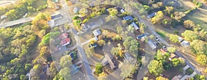 Scenic aerial view of green suburban area of Ozark, Arkansas, US