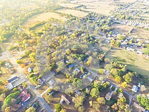 Scenic aerial view of green suburban area of Ozark, Arkansas, US