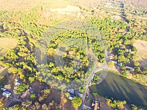 Scenic aerial view of green suburban area of Ozark, Arkansas, US