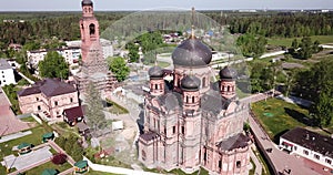 Scenic aerial view of Guslitsky Spaso-Preobrazhensky Monastery - missionary male monastery in Russian town of Kurovskoye