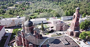 Scenic aerial view of Guslitsky Spaso-Preobrazhensky Monastery - missionary male monastery in Russian town of Kurovskoye