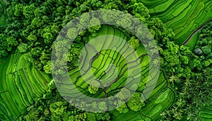 Scenic aerial view of lush green farmland fields in a typical european countryside village setting