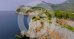 Scenic aerial view of a mountainous region in Majorca with cliffs. Spain.