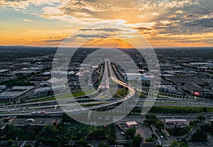 Scenic aerial view of Quebec Autoroute 15 during sunset, Canada