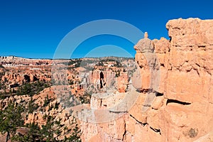 Scenic aerial view on sandstone rock formations on Fairyland Rim hiking trail in Bryce Canyon National Park, Utah, USA