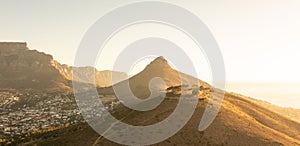 Scenic aerial view of Signal hill and Lions head mountain in Cape town