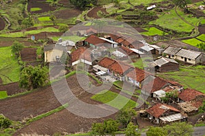 Scenic aerial view of village, Maharashtra, India