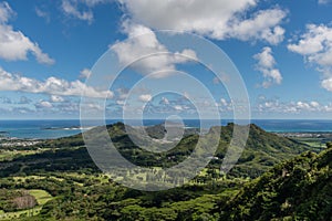 Scenic aerial vista of north east Oahu from the Nuuanu Pali lookout